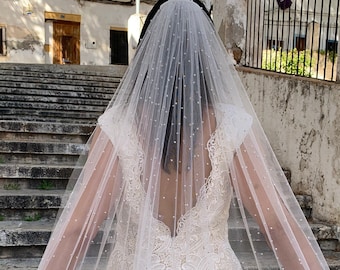 Veil Single layer Veil Pearl Wedding Veil wedding veil Chapel bridal Modern Fingertip Veil Ivory Wedding Veil Single Tire Veil Simple Veil