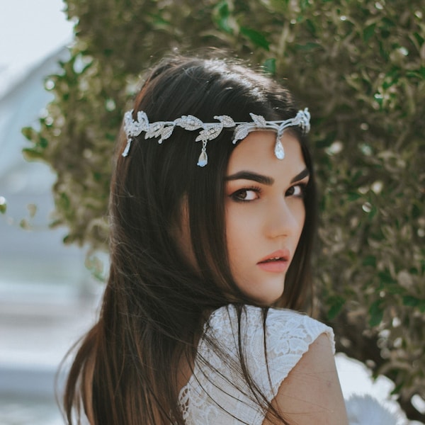 Silver Bridal headpiece band, Wedding forehead headpiece, Wedding circlet headpiece Silver tiara for bride, Bride headband Jewelry forehead