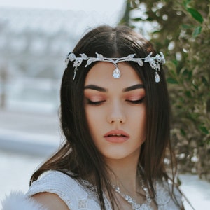 Bridal headpiece band, Wedding circlet headpiece, Wedding forehead headpiece, Silver tiara for bride, Sparkling Halo, Wedding Bride Boho