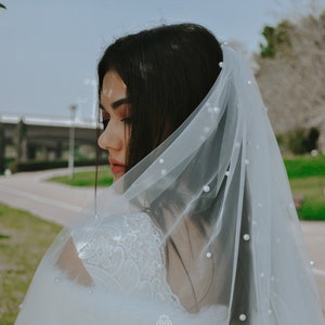 Pearl Wedding Veil wedding veil Chapel bridal Modern Fingertip Veil Ivory Wedding Veil Single Tire Veil Simple Veil Single layer Veil