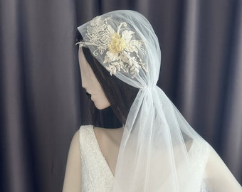 Bruidspet, Juliet Cap-sluier, retro-stijl bruidssluier, antieke huwelijkssluier jaren 1920, vintage stijl bruidssluier, boho-bruidssluier, bruids