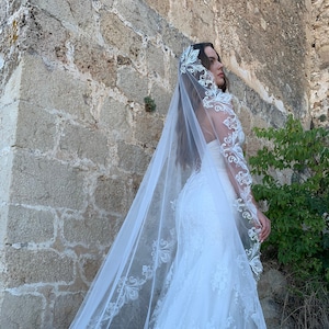 Mantilla Veil embroidery, One Tier Veil, Cathedral Wedding Veil, Bridal Veil, Ivory Veil, Romantic Wedding veil, Embroidery Veil 3-0028.2