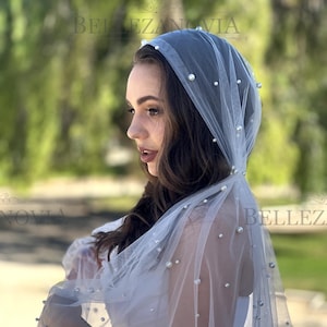 Pearl boho veil, Juliet cap veil Wedding Bridal tulle Veil, Gatsby Wedding Veil, Lace Juliet Cap, Soft Ivory tulle veil, 1930s cap veil