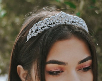 Couronne de diadème de mariée en argent, bijoux de mariage couronne de strass, couronne de diadème de mariée avec strass, couronne royale de mariée reine princesse reconstitution historique