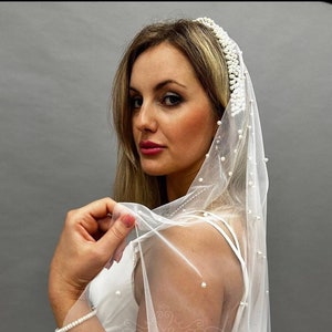 Pearl Wedding Veil wedding veil Chapel bridal Modern Fingertip Veil Ivory Wedding Veil Single Tire Veil Simple Veil Single layer Veil