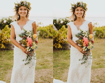 Simple wedding dress, Boho wedding dress, Rustic wedding gown, Ivory Lace Vintage Wedding Dress, Bohemian Bridal Gown, Vintage Bridal Gown