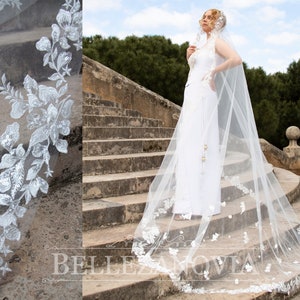Cathedral Wedding veil Lace wedding veil Lace trim bridal veil 1 tier Fingertip one tier Veil Ivory Wedding Veil Long bridal Sequins veil