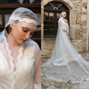 Cathedral Wedding veil, Lace wedding veil, Lace trim bridal veil, Catholic Wedding Veil, Long bridal veil, Lace bridal veil, Lace veil 90017