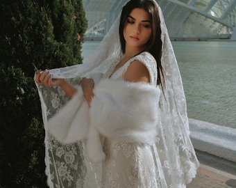 Véu de noiva de renda mantilha, véu de mantilha, véu de renda, véu de noiva, véu de comprimento de balé, véu de renda chantilly, véu de noiva de renda mantilha