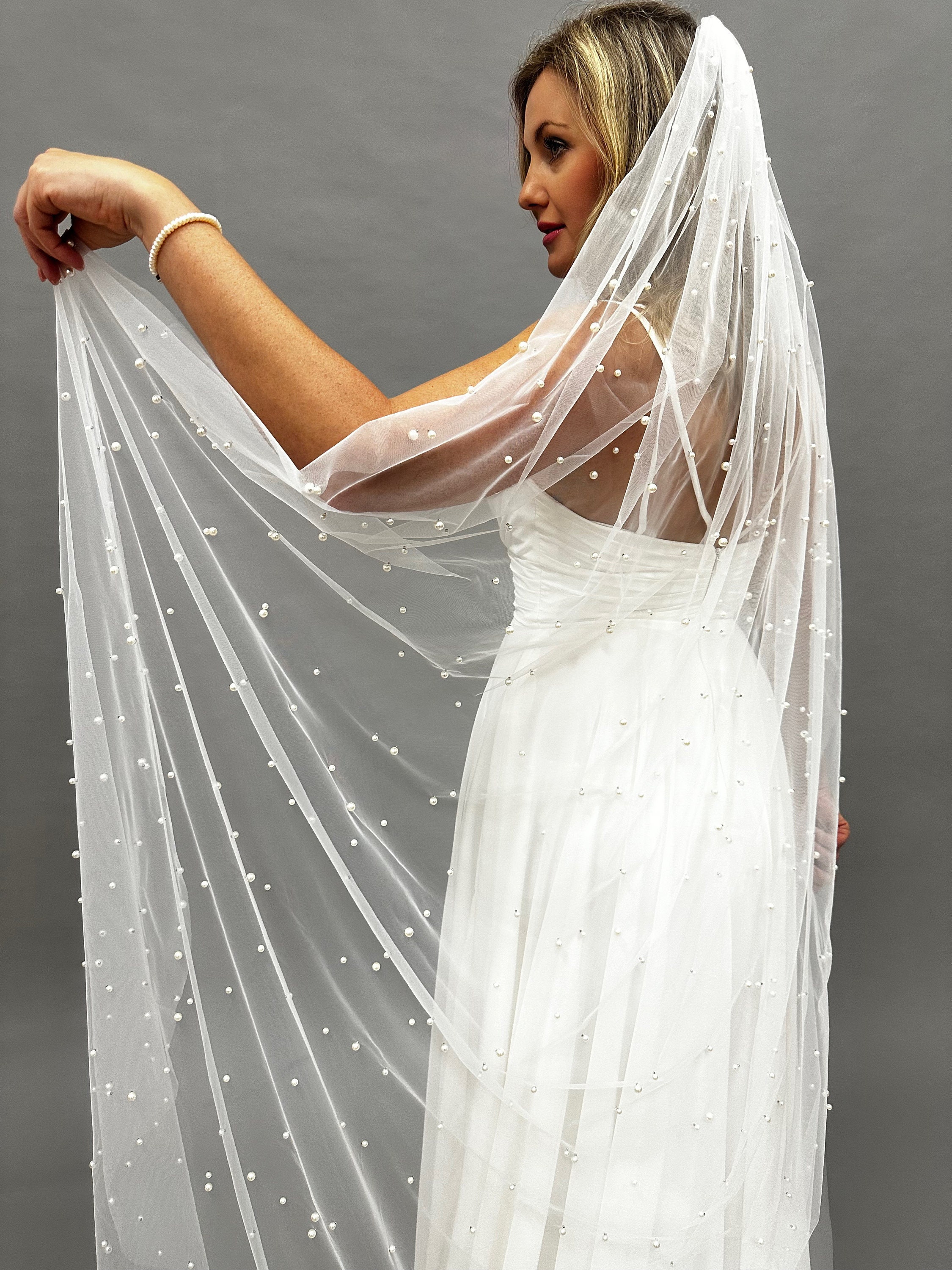 Pearl Wedding Veil Wedding Veil Single Layer Veil Modern  display picture 1