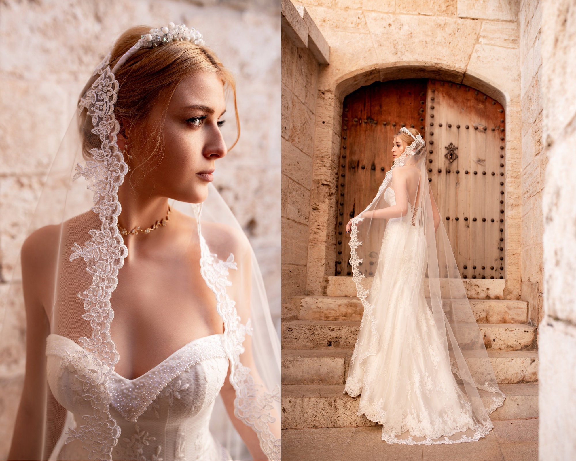 Fingertip Ivory Lace Bridal Veil CathedraWedding Veils Waltz One Tier…