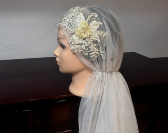 Velo Da Sposa Giulietta Lungo Avorio – Cappello Con Applicazioni E Bordi Vintage