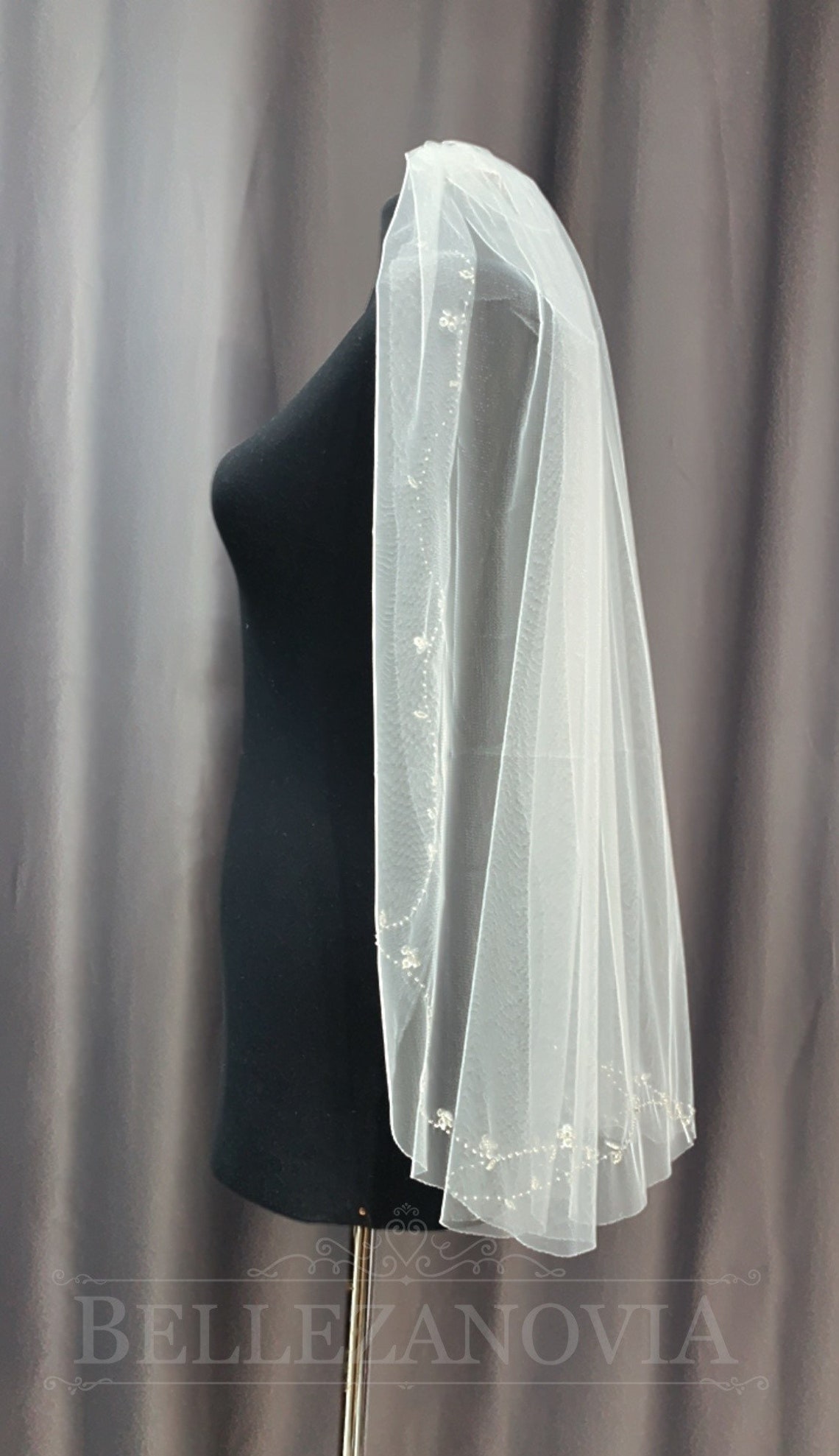 Bridal Veil With Beading Beaded Edge Veil Crystal Wedding Veil Etsy