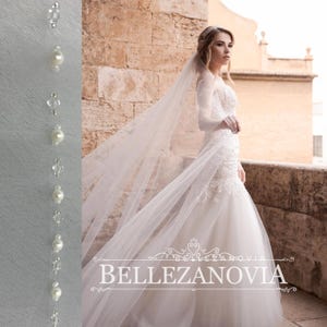 Wedding veil with pearls, Bridal veil with beads, Veil with pearl trim, Fingertip wedding veil, Cathedral wedding veil, Romantic Bridal veil