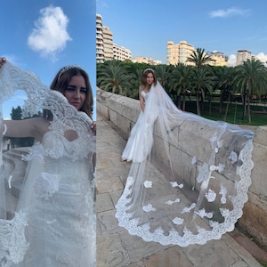 Cathedral Wedding veil, Lace wedding veil, Lace trim bridal veil, Catholic Wedding Veil, Long bridal veil, Lace bridal veil, Lace veil 92334