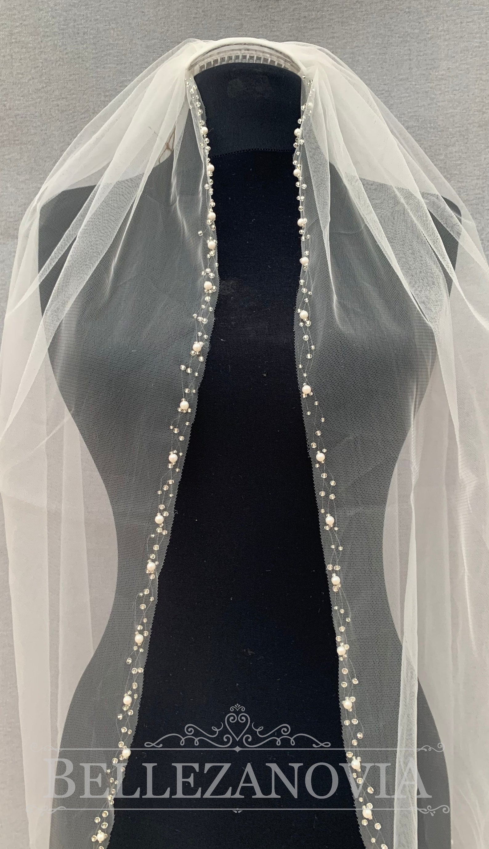 Beaded Wedding Veil One Tier Bridal Veil Fingertip Veil Beaded Veil