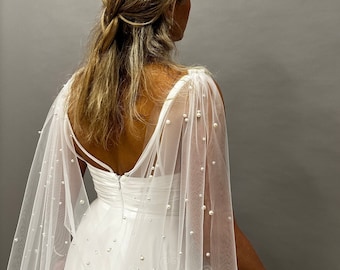 Pearl Wedding Cape, Pearl Wings Wedding, Bridal Wedding Wings with Pearl, Detachable Tulle Wings for Wedding, Pearl Bridal cape, Veil Wings