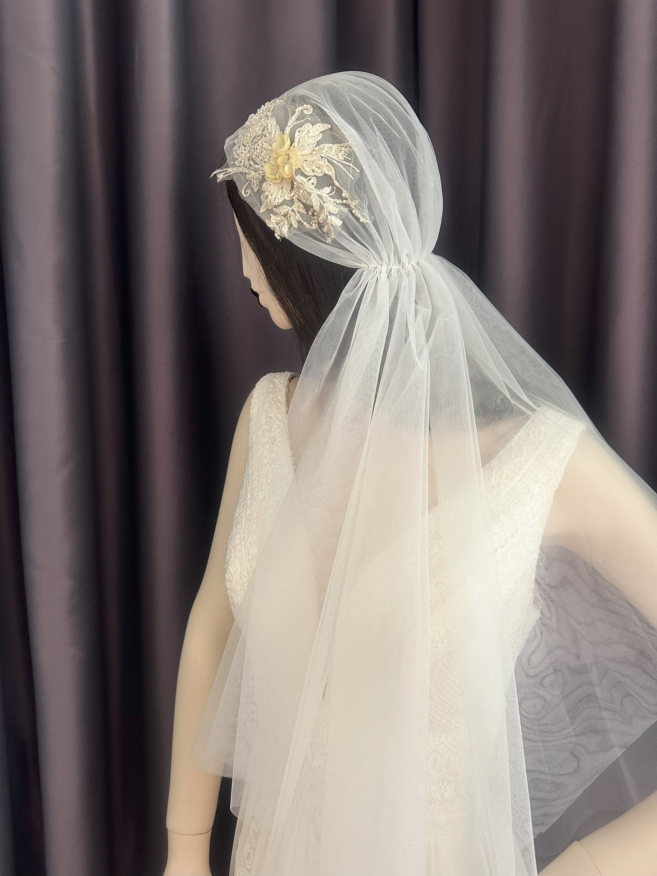 Vintage Faux Pearl Beaded Bridal Wedding Veil Juliet Cap Lace Tulle Bow Romantic Pearl Juliet Cap - Etsy Canada main image 4