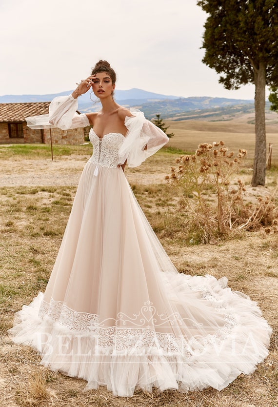 Detachable Sleeves Wedding Dress 