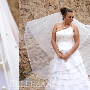 Two layers Pearl Wedding Veil wedding veil Chapel bridal Fingertip Veil Ivory Wedding Veil Single Tire Veil Simple Veil Single layer Veil