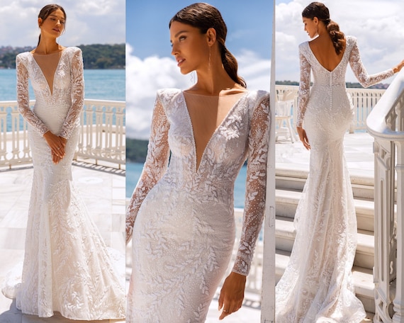 Long sleeve mermaid wedding dresses sale uk