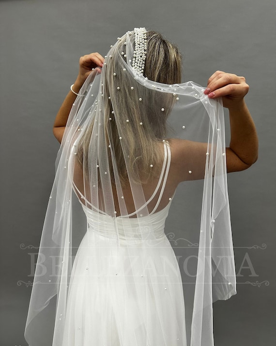 Bmirth Bridal Veils Pearl Veil Cathedral Long Wedding Veils
