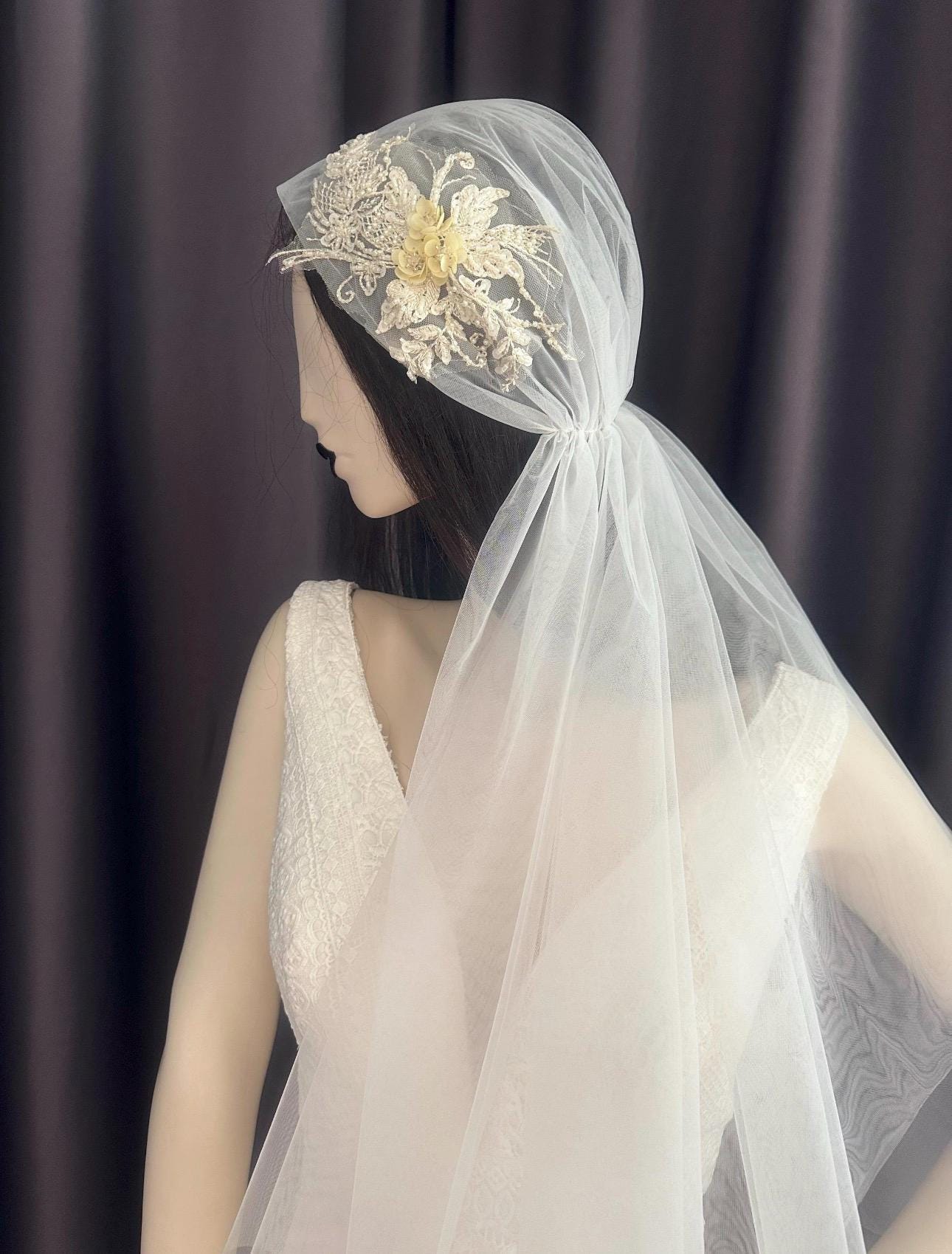Pearl Juliet Cap Veil, Vintage Veil, Boho Bridal Veil 