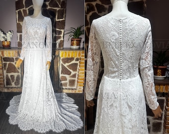 Individual size wedding dress/ Rustic wedding dress / Dress with Long Sleeve / Floor Length A-Line Dress / Long Sleeve Dress / Weddihg Gown