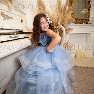 Blue flower girl dress, Flower girl dresses, Girls party dress, Junior bridesmaid dress, Tulle flower girl dress Tutu dress Girl party dress