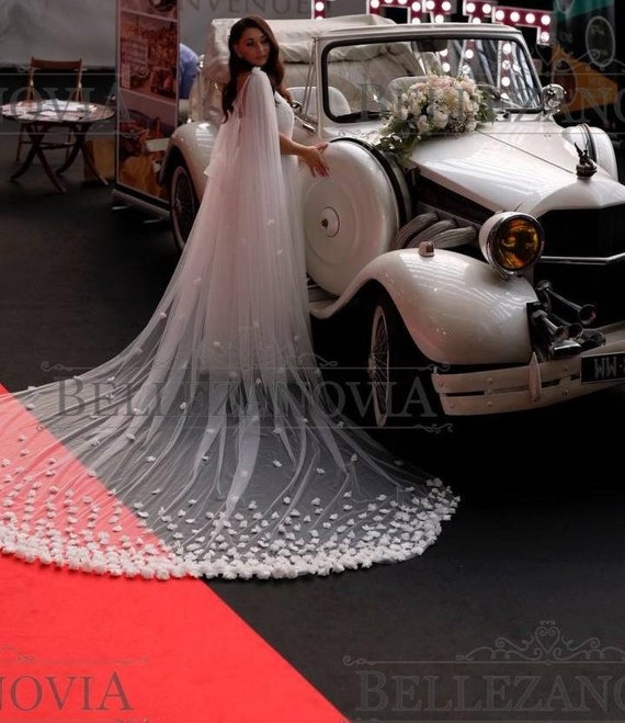 Floral Wedding Cape, Drape Bridal Cape, Long Cathedral Cape