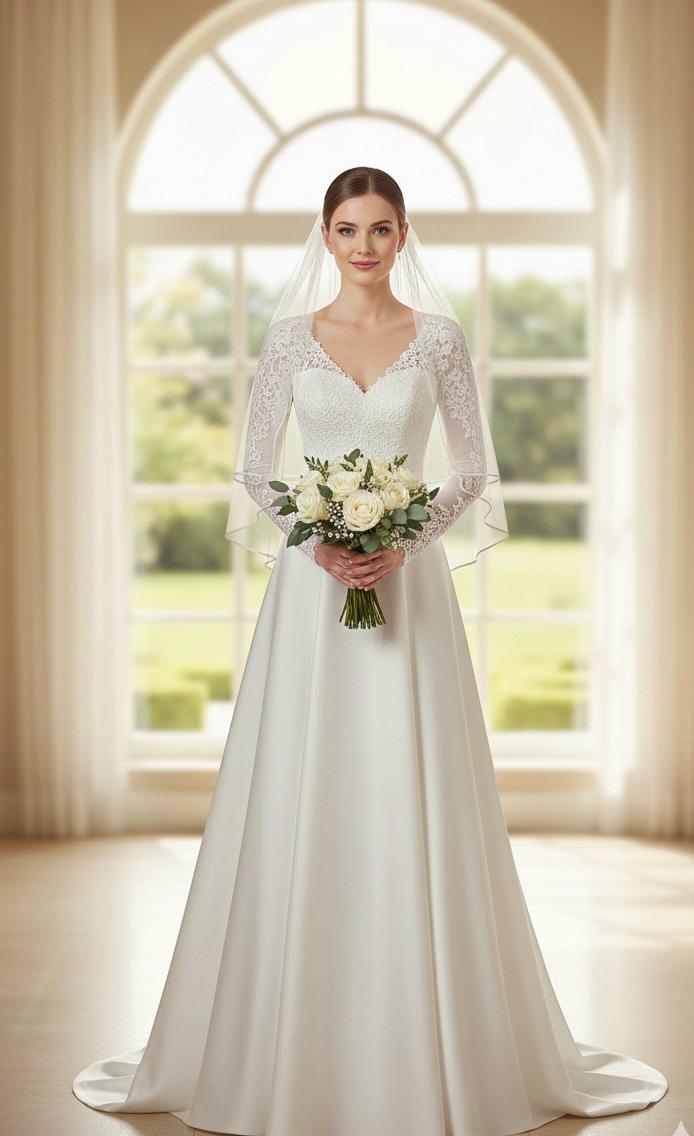 Two Tier Satin Trim Cathedral Veil/satin Ribbon Cathedral  display picture 2