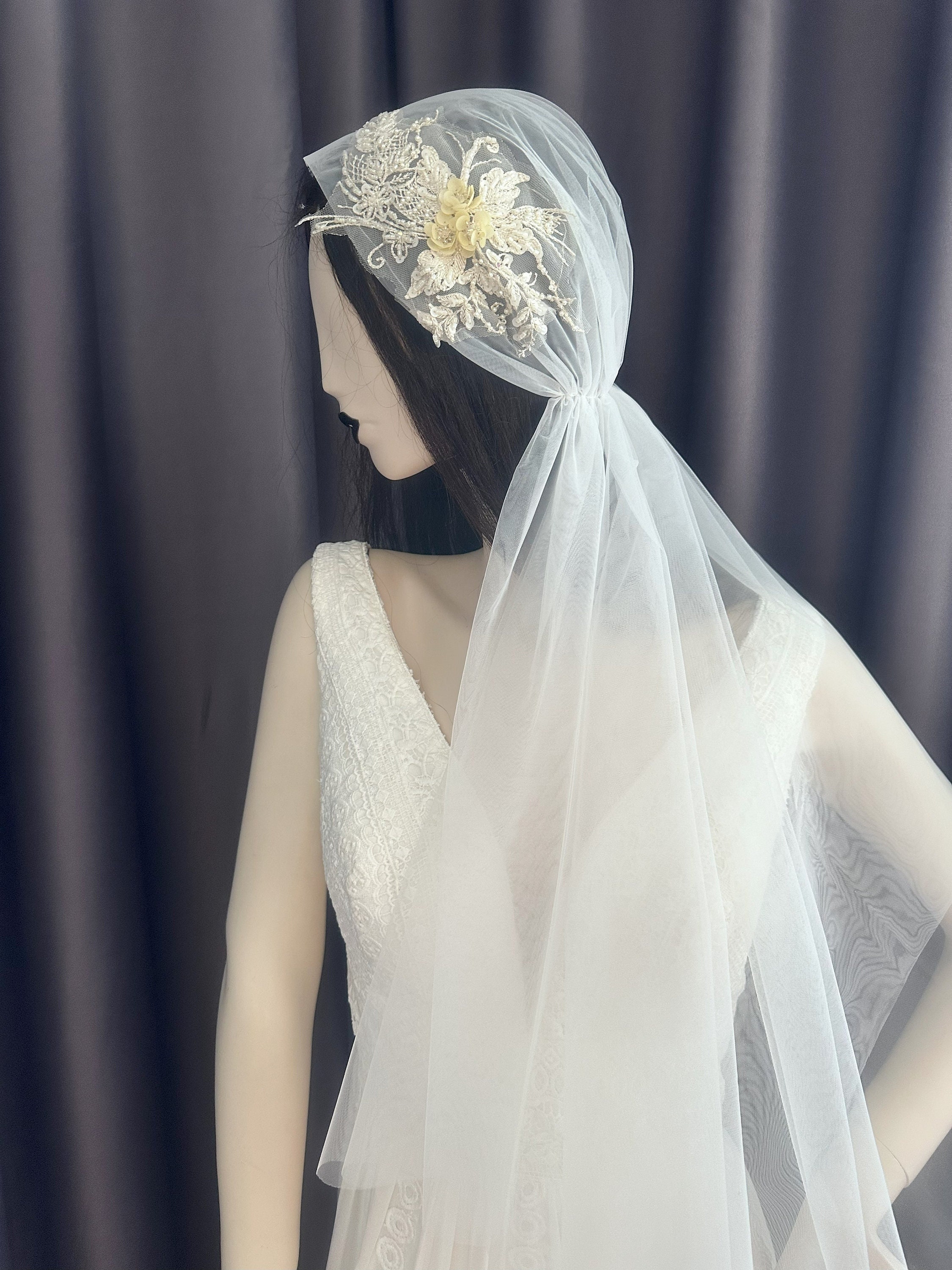 Pearl Juliet Cap Veil, Vintage Veil, Boho Bridal Veil  display picture 3