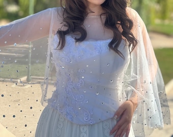 Brautcape mit SWAROVSKI Kristallen, Strasssteine Schleier, Brautcape, Brautcape, Tüll Hochzeit Cape, Braut Bolero