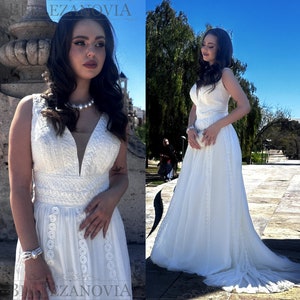Robe de mariée simple, robe de mariée bohème, robe de mariée rustique, robe de mariée vintage en mousseline de soie ivoire, robe de mariée bohème, robe de mariée vintage