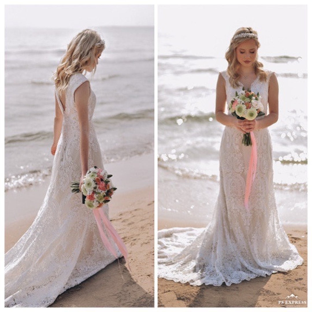 Simple Boho Wedding Dress Minimal Bohemian Bridal