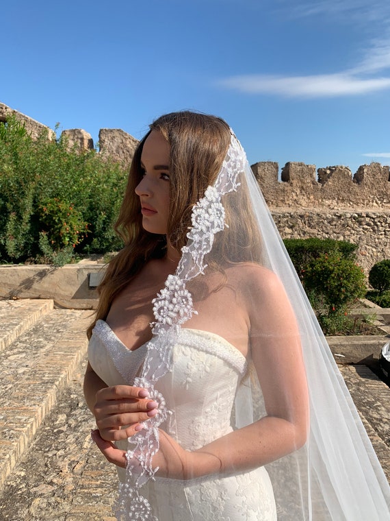 Cathedral Length Lace Veil Beaded with Sequins