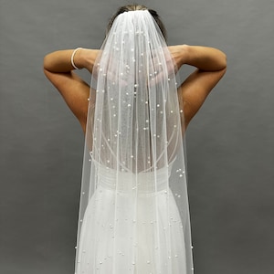 Pearl Wedding Veil wedding veil Chapel bridal Modern Fingertip Veil Ivory Wedding Veil Single Tire Veil Simple Veil Single layer Veil