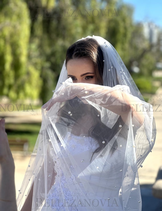 Pearl Bridal Veil, Pearl Wedding Veil, Scattered Pearl Veil 