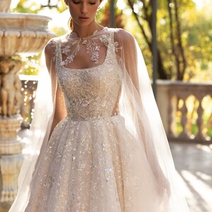 Glitter Wedding Dress With Cape Sparkly Wedding Dress With Train ...