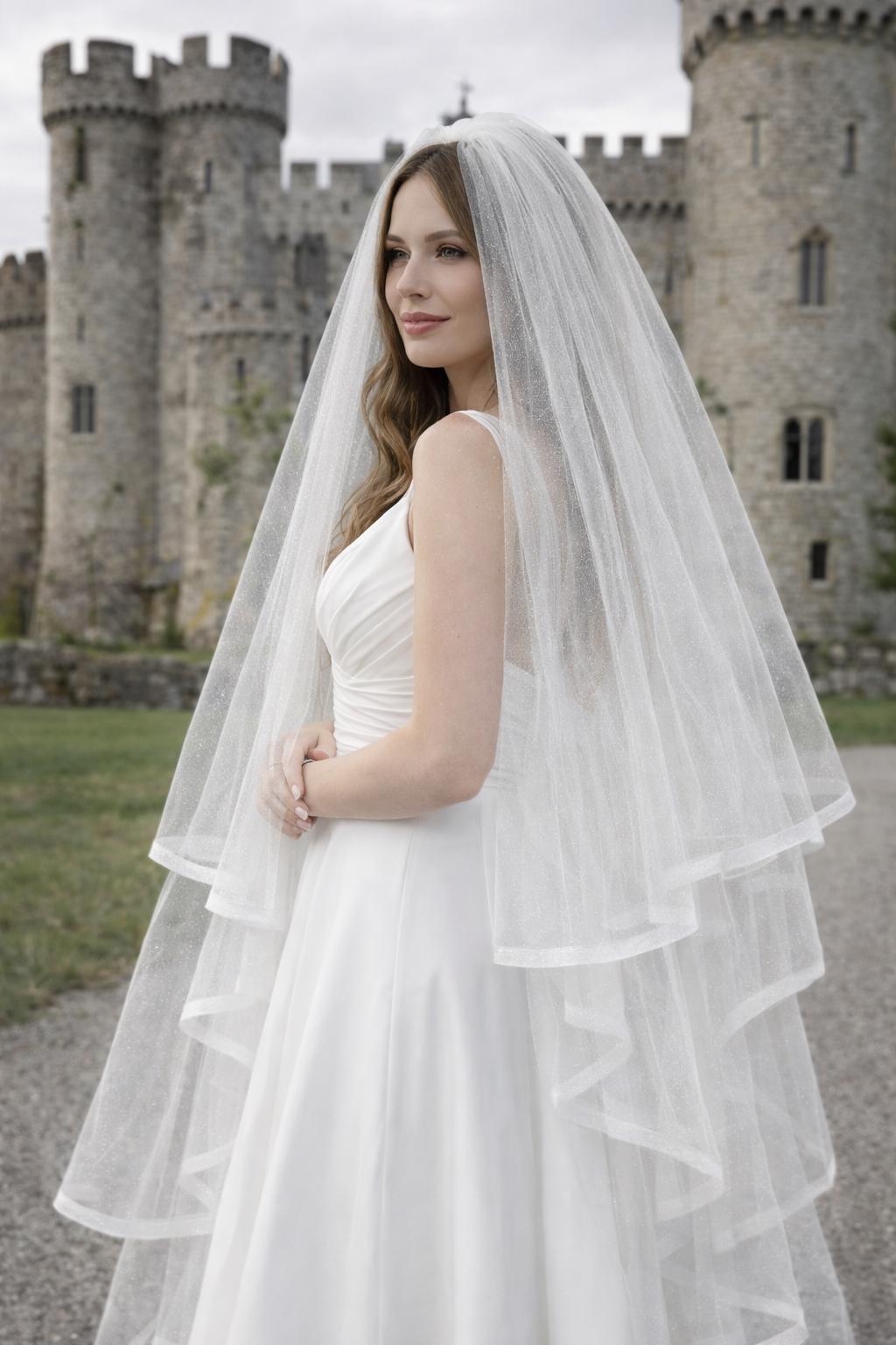 Two-tier Shimmer Wedding Veil With Glitter Trim Edging  display picture 1