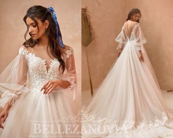 Wedding dress Beautiful Ivory Bridal Gown Lush Sleeves Dress Wedding dress long sleeves Individual size wedding dress Sleeve Wedding dress