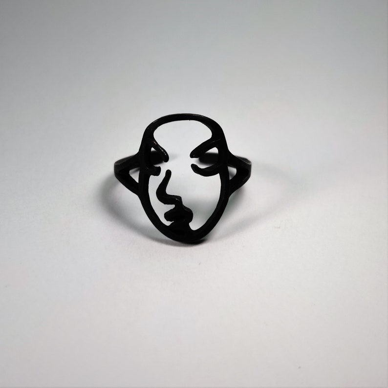 Adjustable Size Abstract Geometric Smiley Face Minimalist Ring