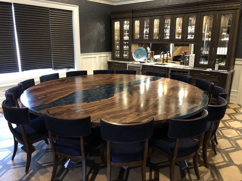 Custom 84 Diameter Round Walnut Wood Emerald Green Epoxy Dining