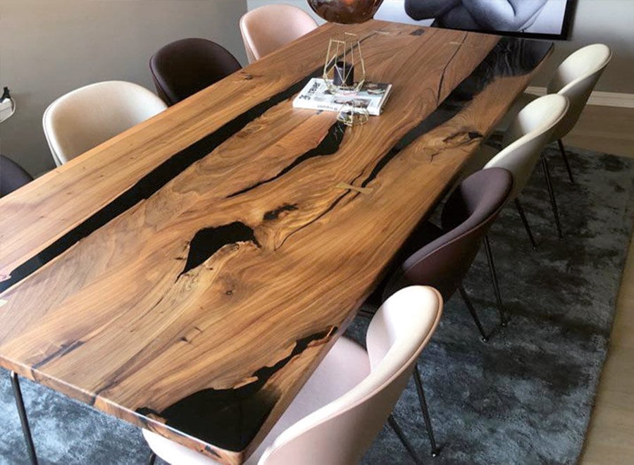 Customizable American Elm (or similar) and Epoxy River Dining Table