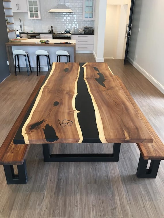 Walnut Black Epoxy Dining Table, Resin Table, River Table