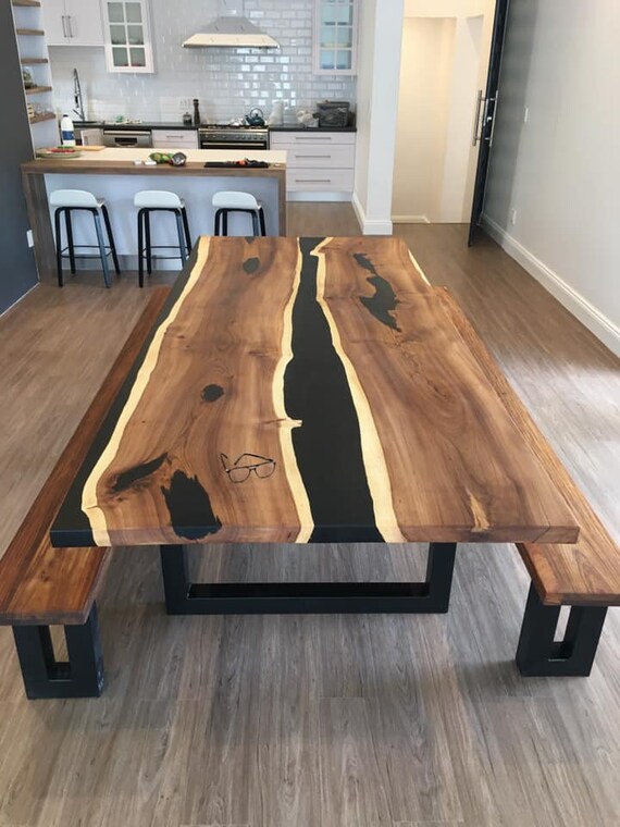 Walnut Black Epoxy Dining Table, Resin Table, River Table