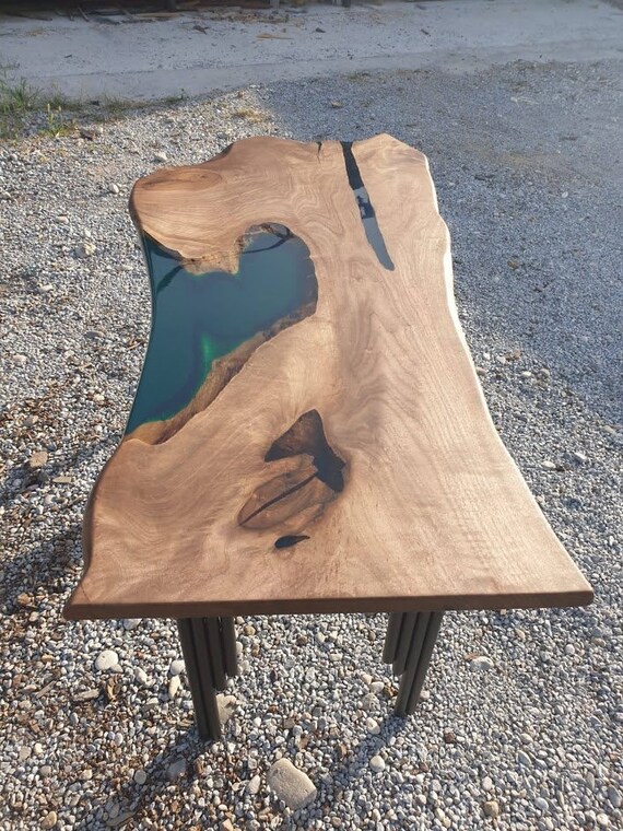Custom 48 X 28 Walnut Emerald Green Epoxy Coffee Table Order for