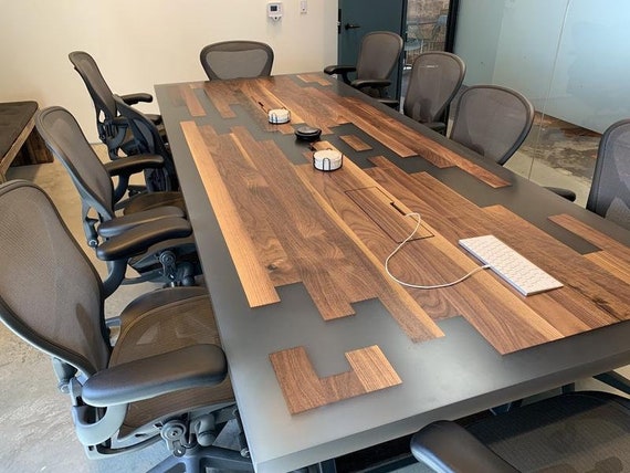 Custom 96 X 42 Walnut Metallic Epoxy Piano Key Conference Table
