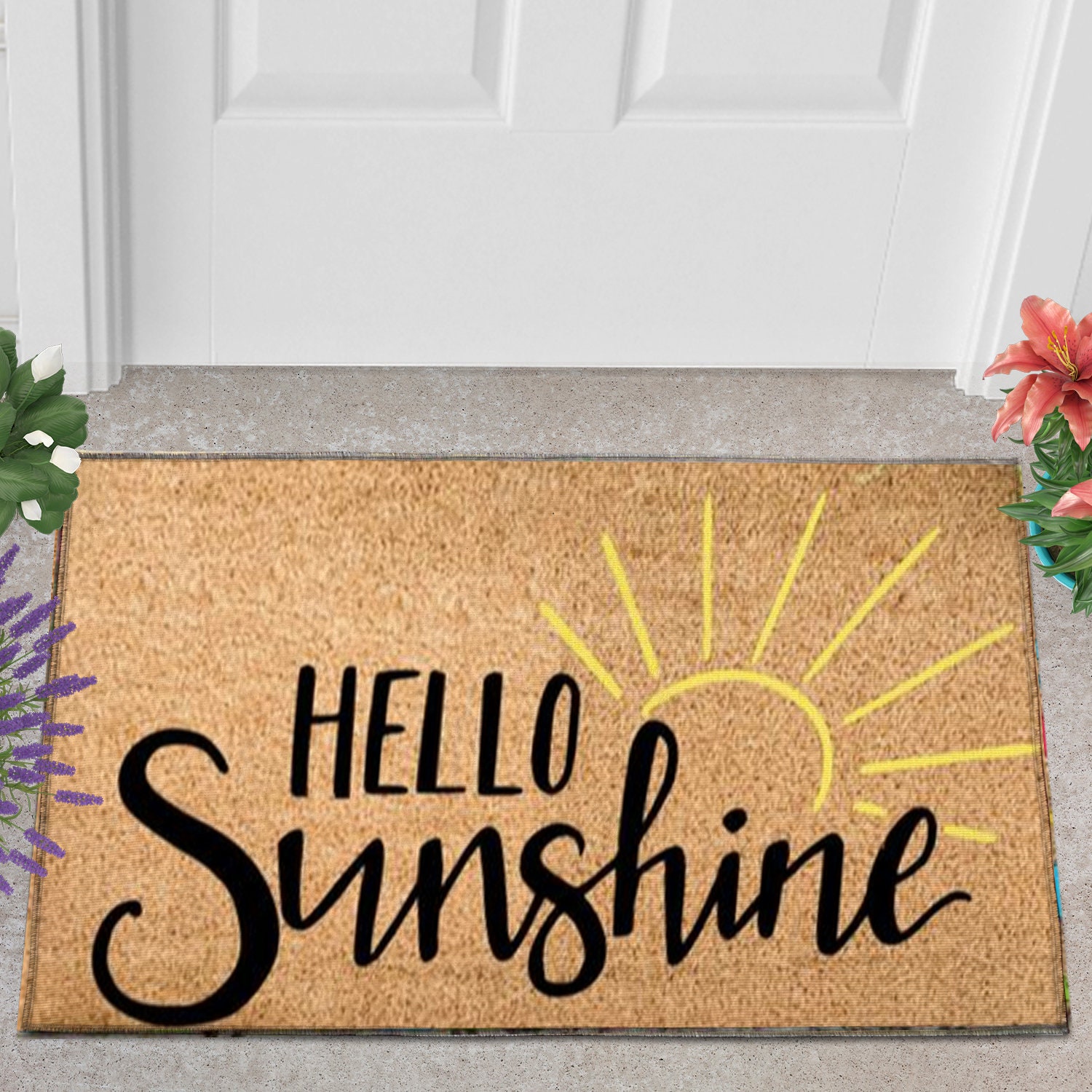 Hello sunshine doormat Seasonal Spring doormat Etsy