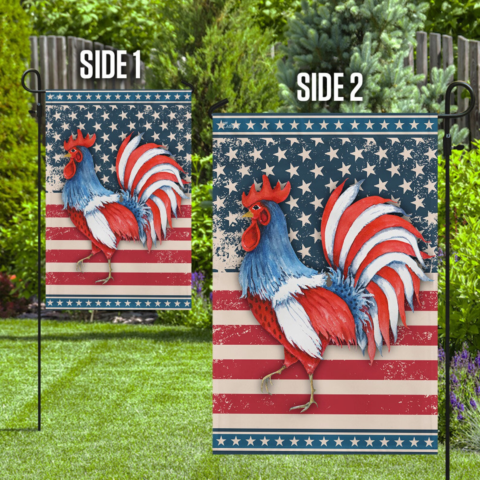 Rooster American US Flag Garden Flag peace flag House Flag Etsy
